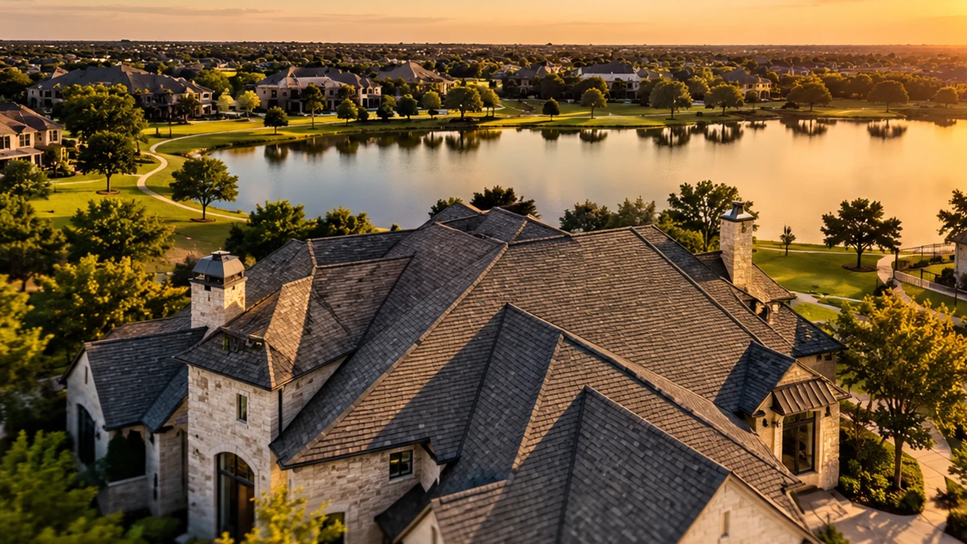North Texas luxury roof at sunset
