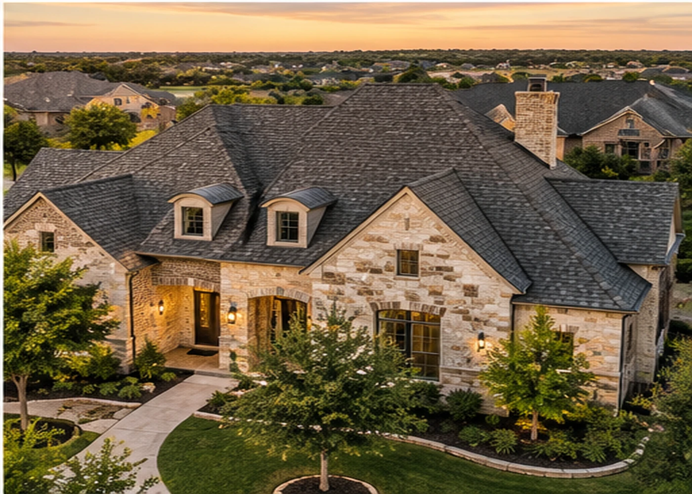 North Texas home shown beside customer reviews
